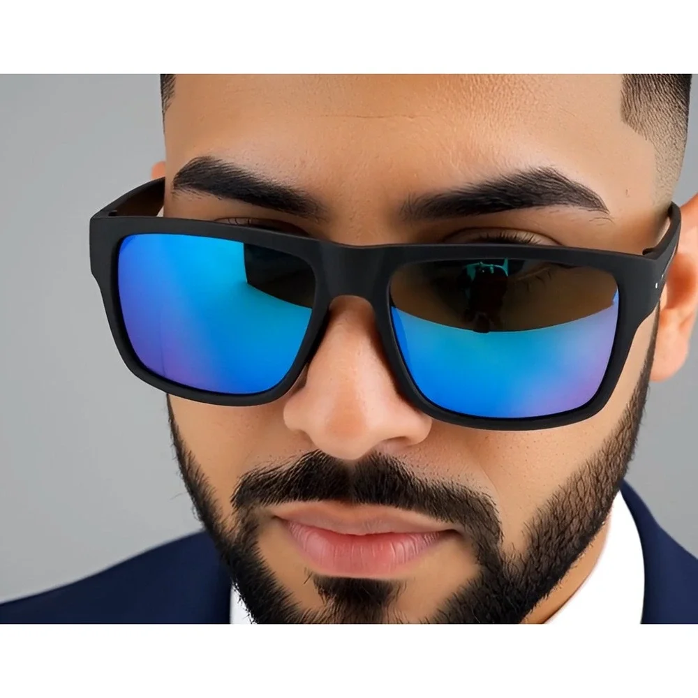 Polarized Sunglasses Men Driving Fishing Square Frame Blue Mirror Lens Gafas New